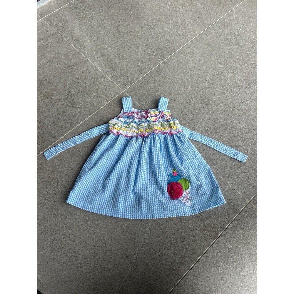 Emily Rose Baby Girl Seersucker Blue Gingham Dress “Pops Of Color” 18mo